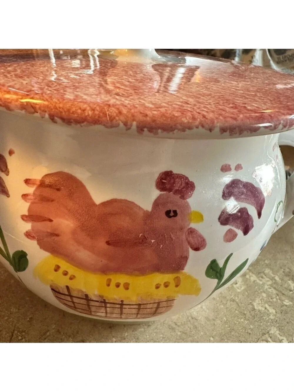 Farmhouse Hen Cookie Jar Sugar Bowl - Cottagecore Ceramic Country Kitchen Decor